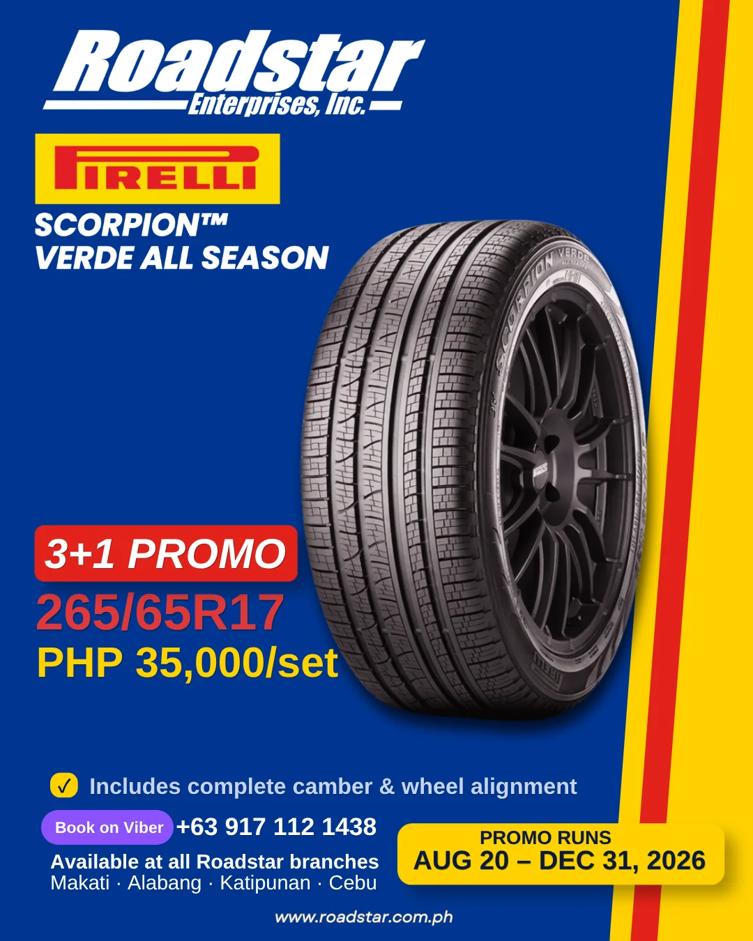 Pirelli Scorpion Verde All Season, 265/65R17 at PHP 35,000 per set, buy 3 get 1 free